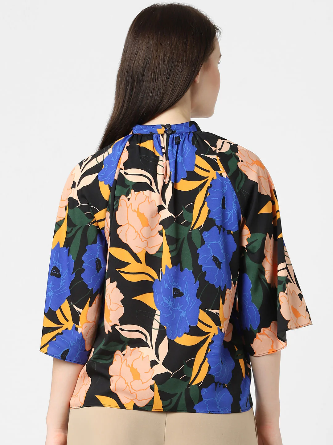 Black Floral High Neck Top - Image 3