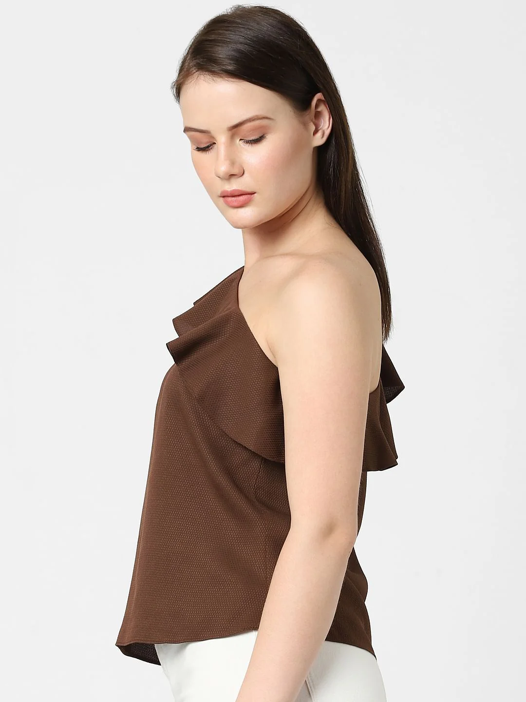 Dark Coffee One Shoulder Top - Image 2