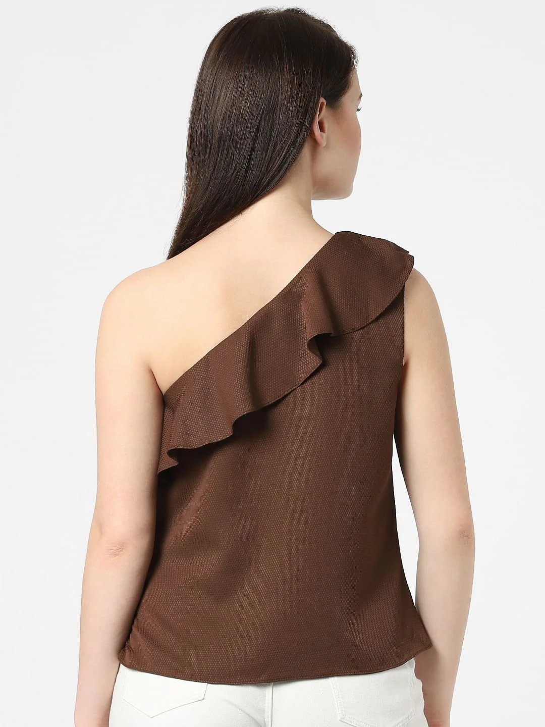 Dark Coffee One Shoulder Top - Image 3