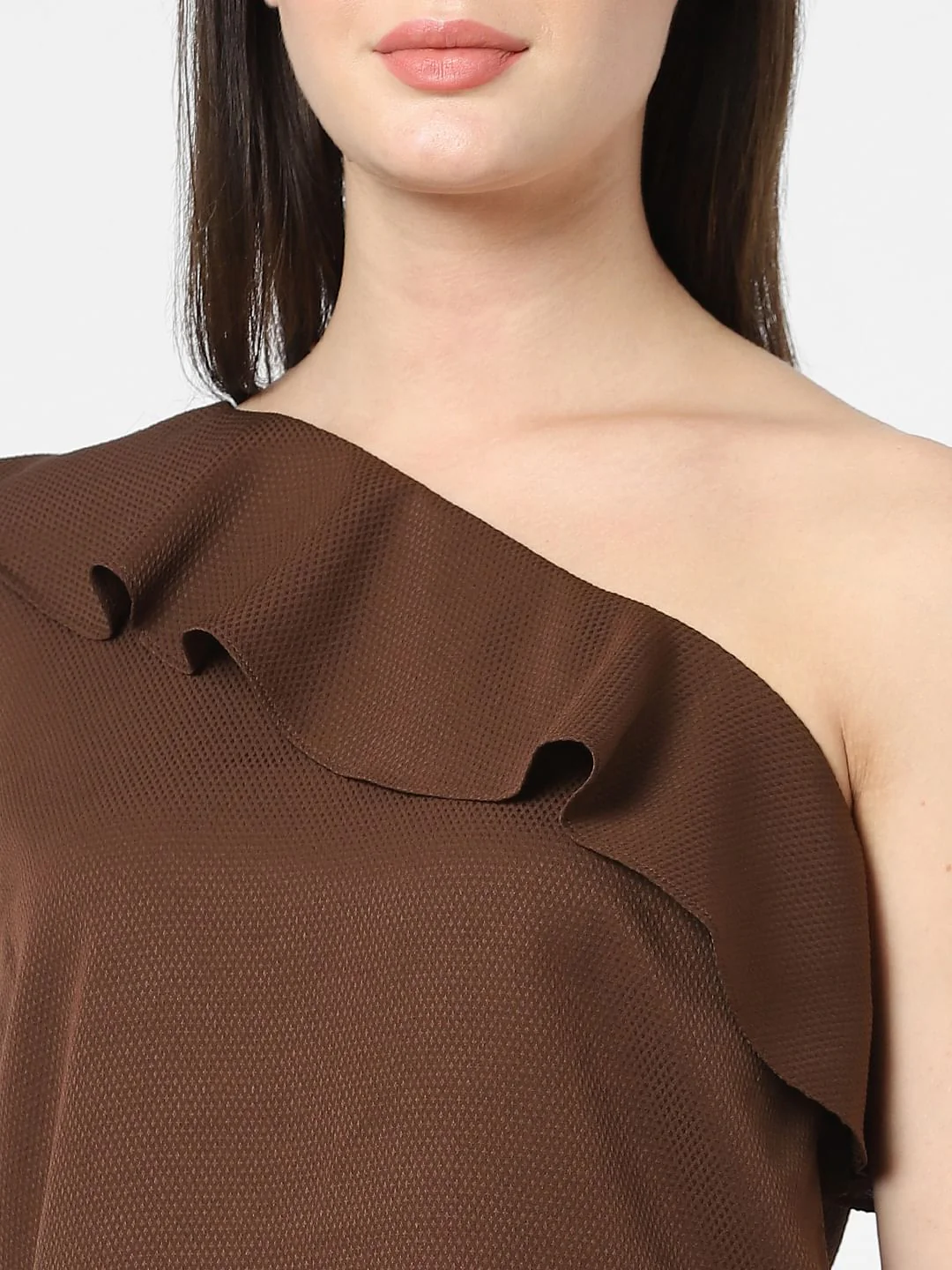 Dark Coffee One Shoulder Top - Image 4