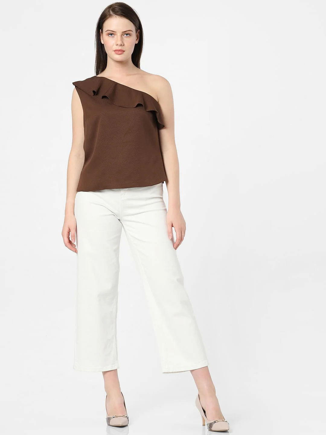 Dark Coffee One Shoulder Top - Image 5