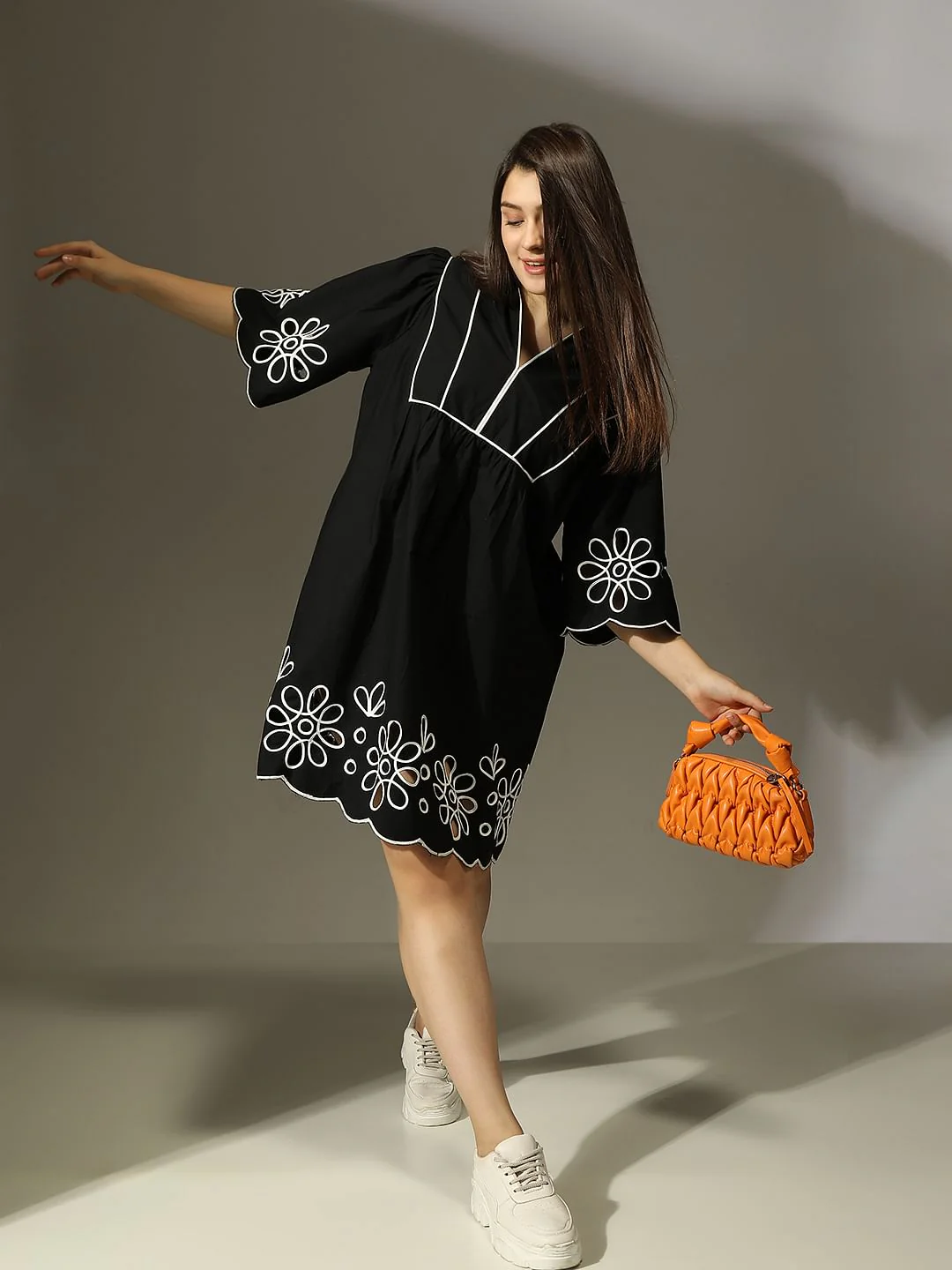 Curve Black Cutwork Shift Dress