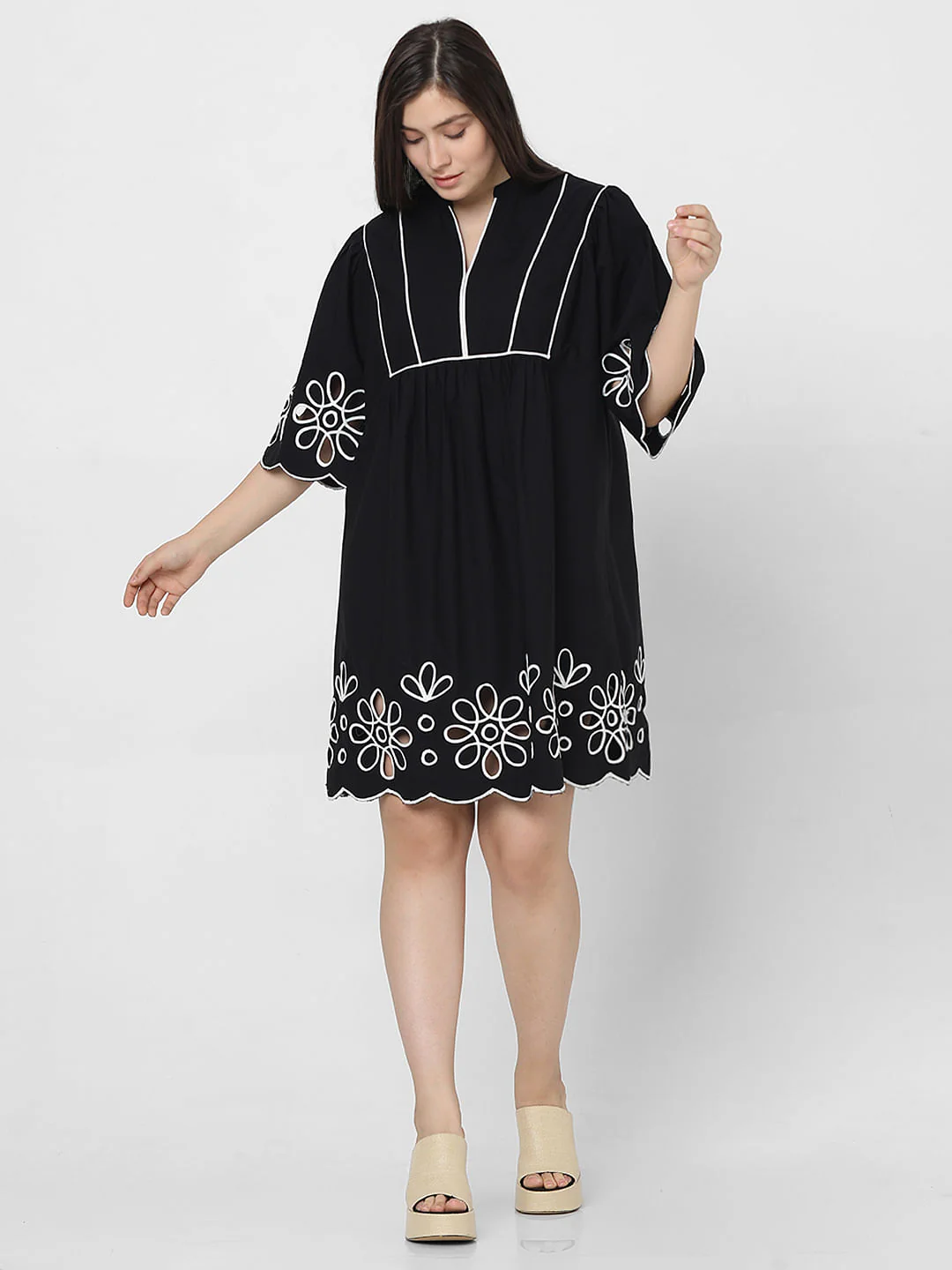 Curve Black Cutwork Shift Dress - Image 5