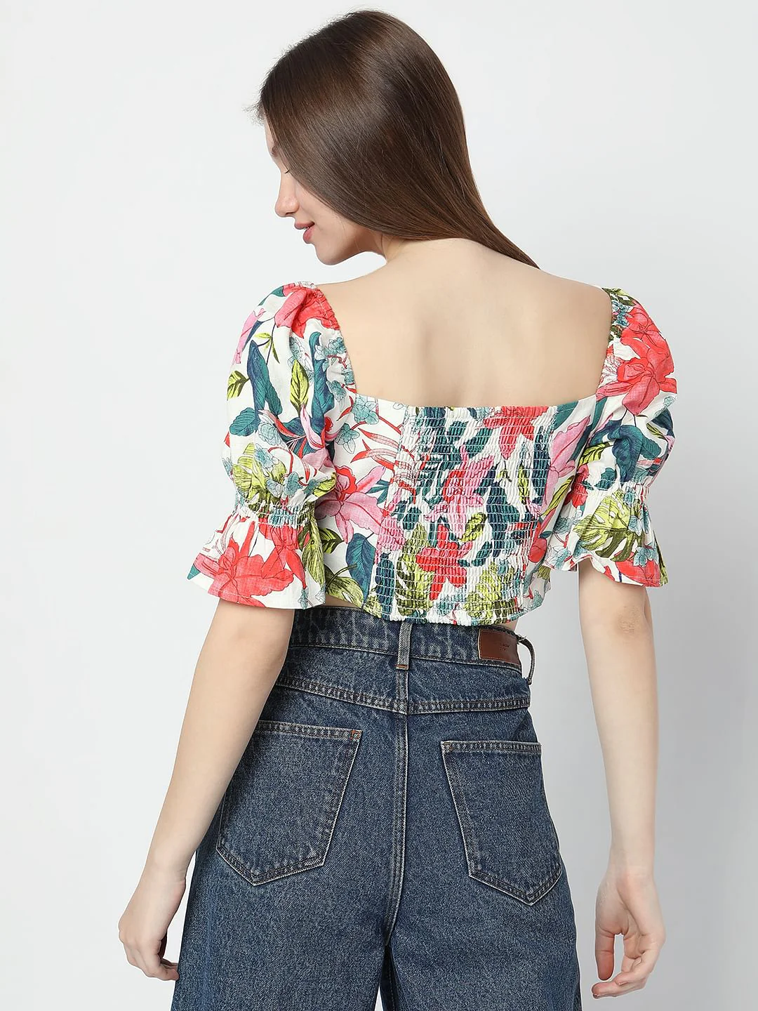 White Floral Print Crop Top - Image 4