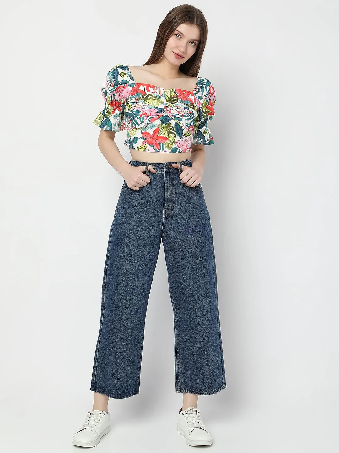 White Floral Print Crop Top - Image 5