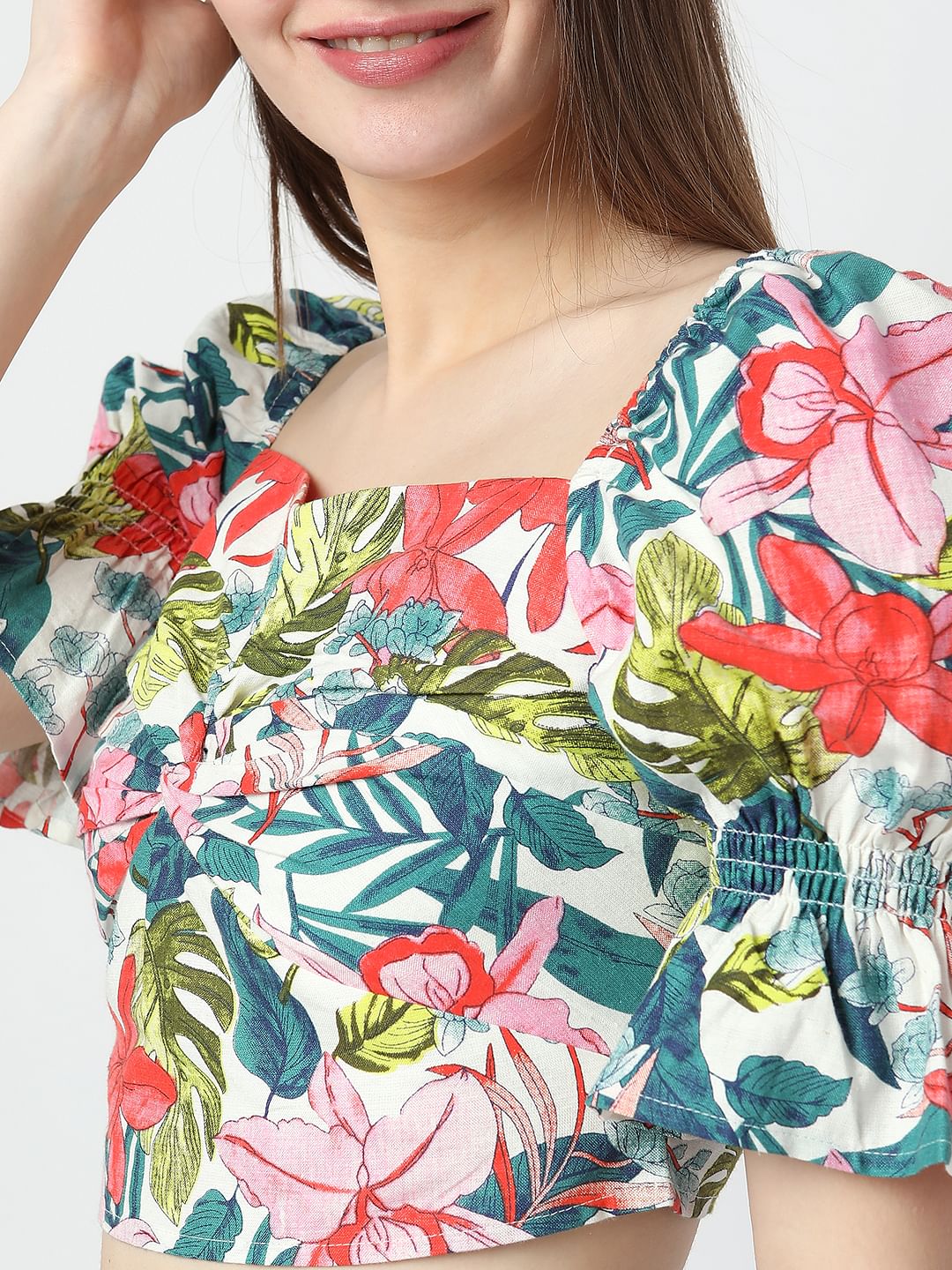 White Floral Print Crop Top - Image 6