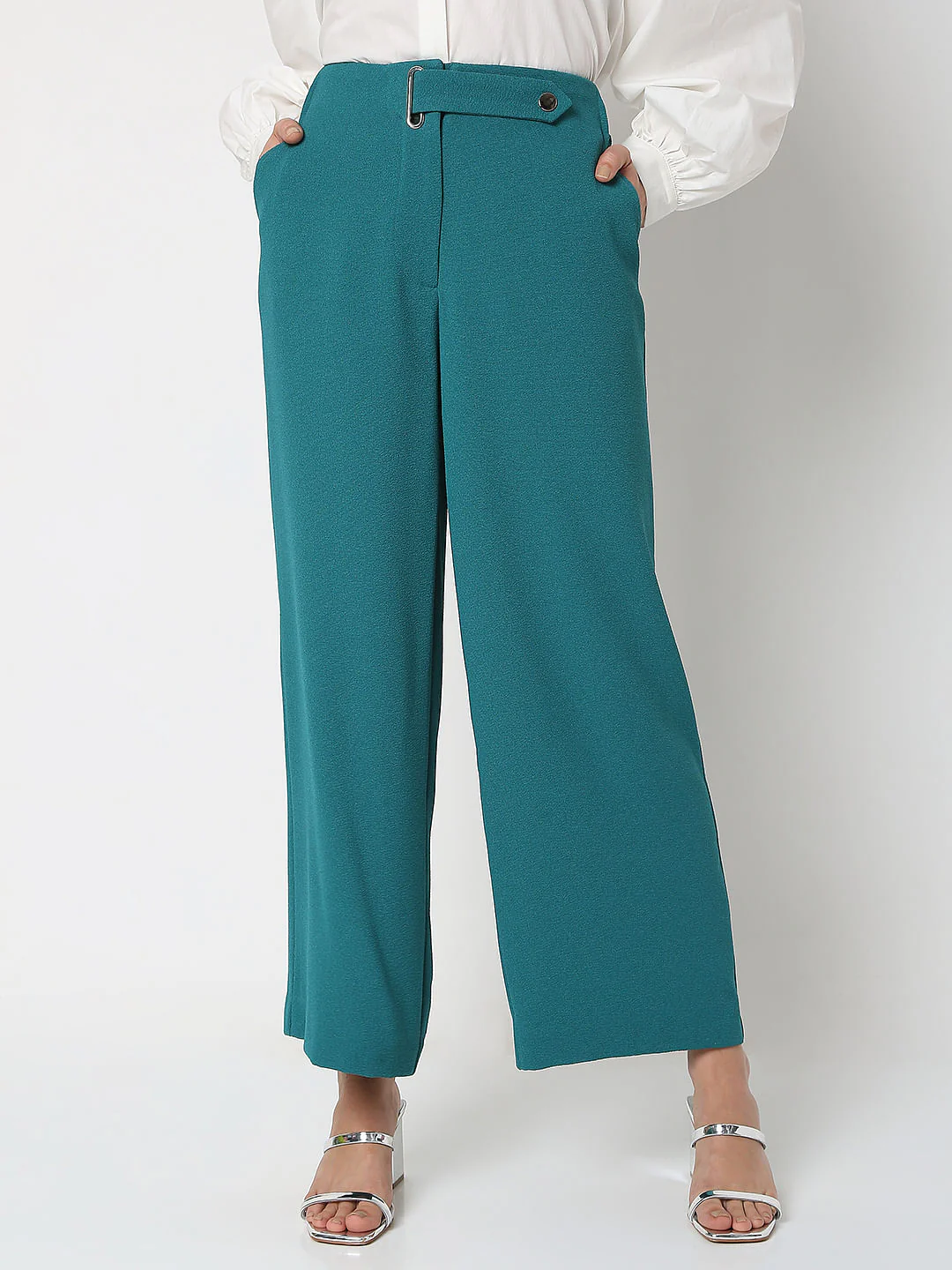 Teal High Rise Flared Co-Ord Set Pants - Image 2