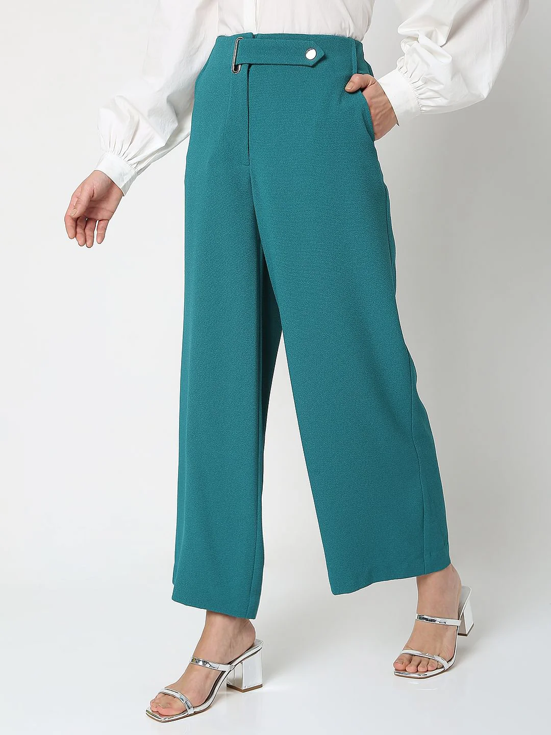 Teal High Rise Flared Co-Ord Set Pants - Image 3