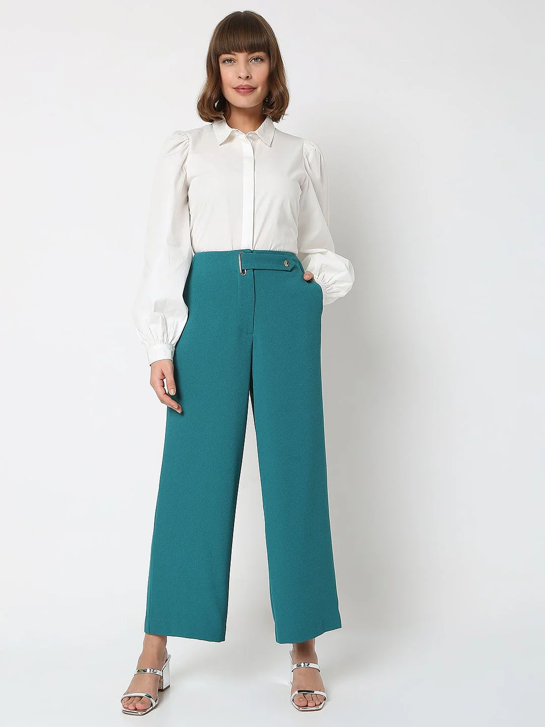 Teal High Rise Flared Co-Ord Set Pants - Image 6