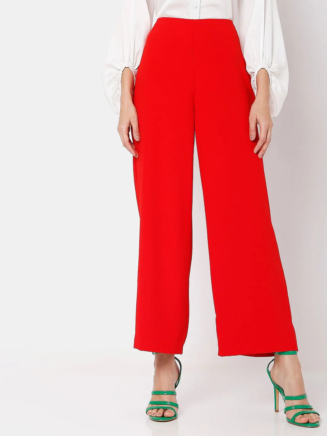 Red High Rise Wide Leg Co-Ord Set Pants - Image 2