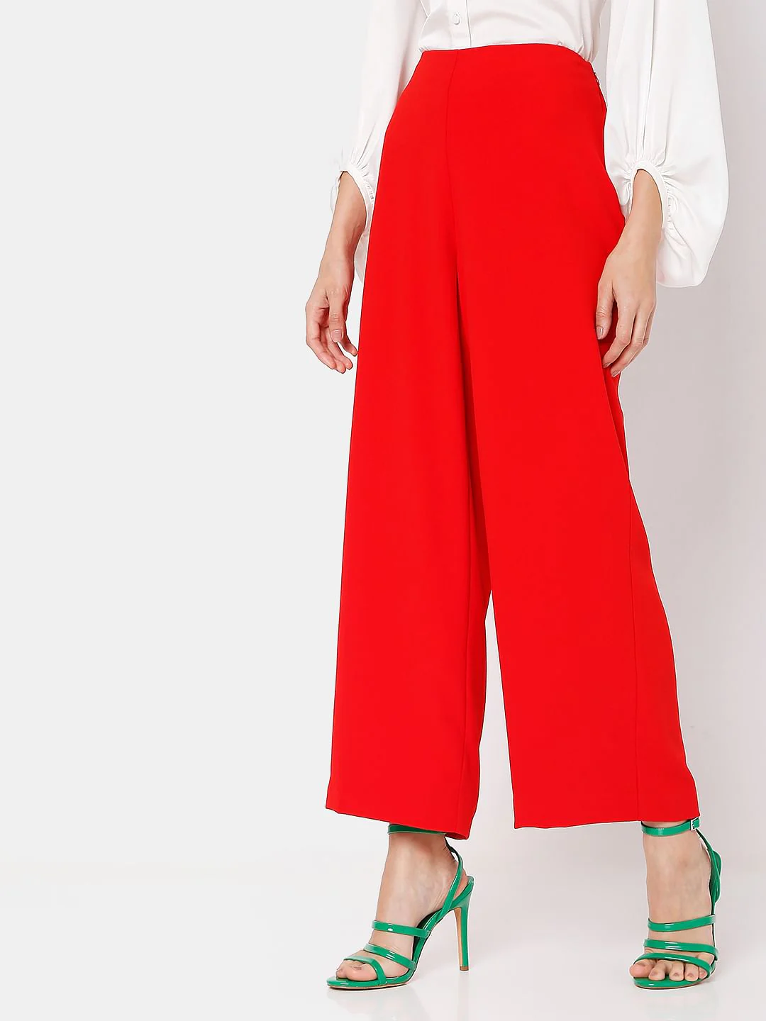 Red High Rise Wide Leg Co-Ord Set Pants - Image 3