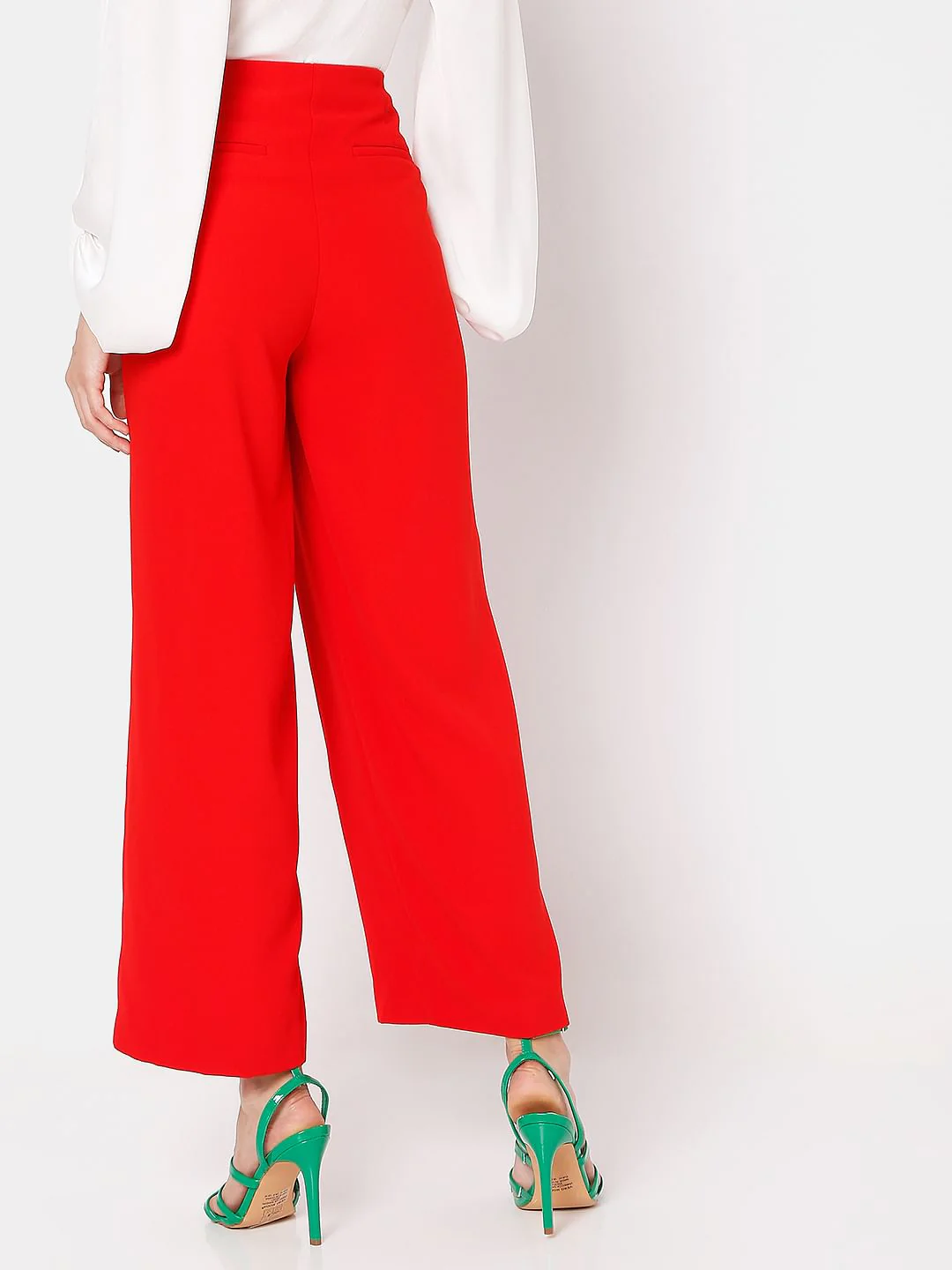 Red High Rise Wide Leg Co-Ord Set Pants - Image 4