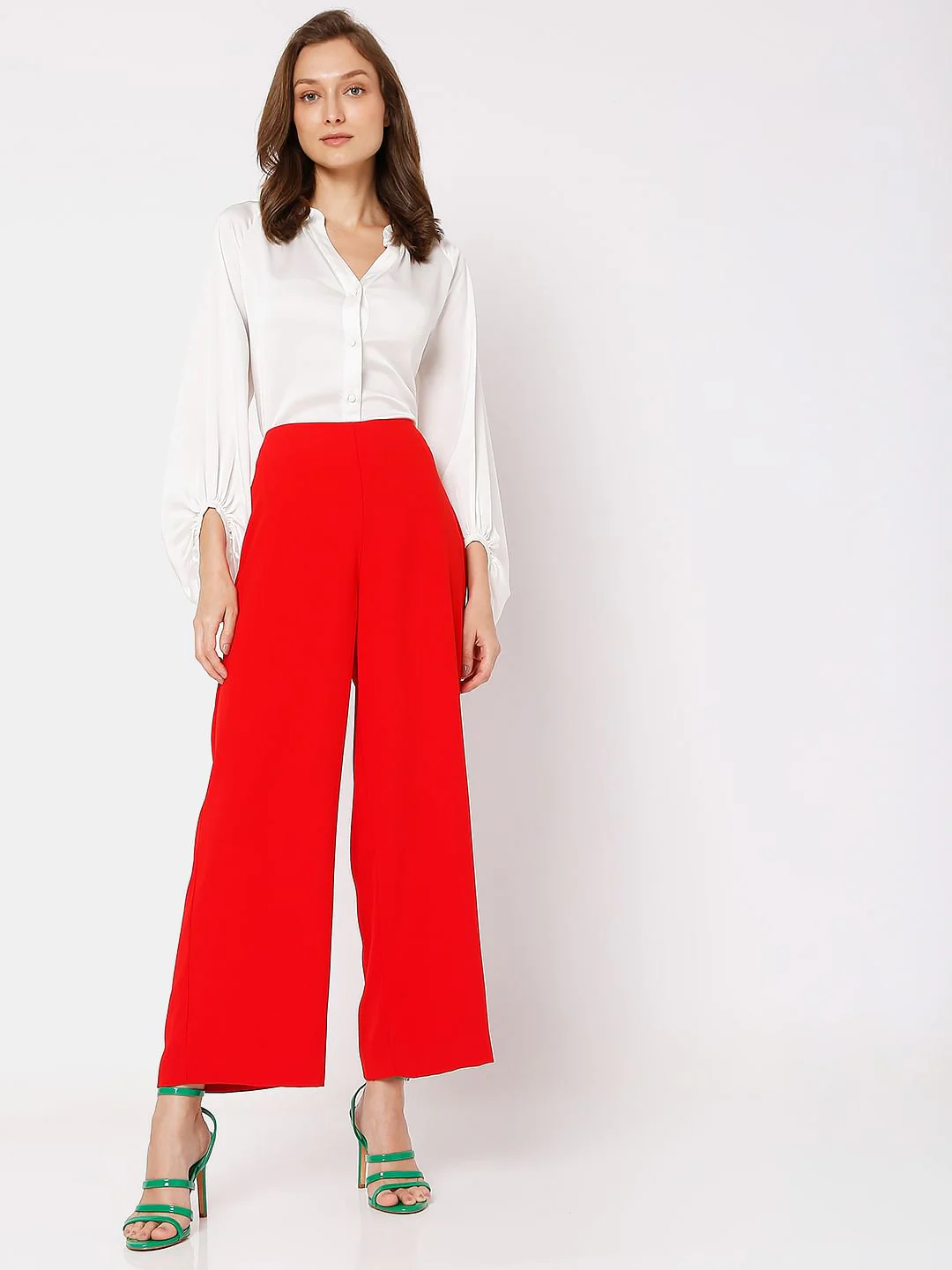 Red High Rise Wide Leg Co-Ord Set Pants - Image 6