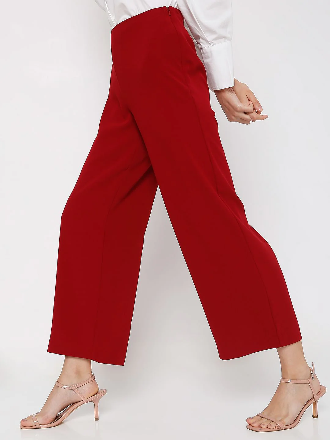 Maroon High Rise Wide Leg Co-Ord Set Pants - Image 3