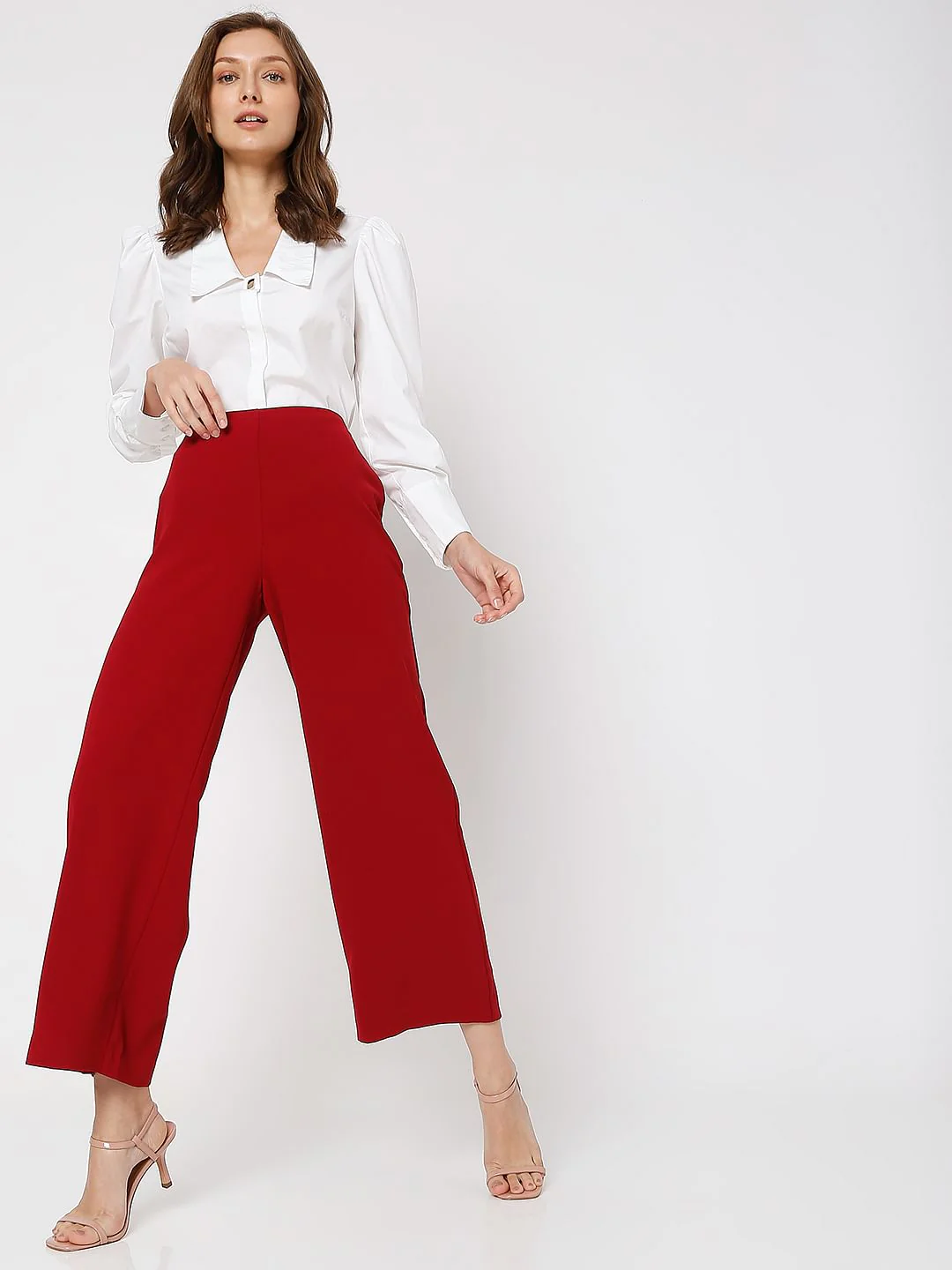 Maroon High Rise Wide Leg Co-Ord Set Pants - Image 6