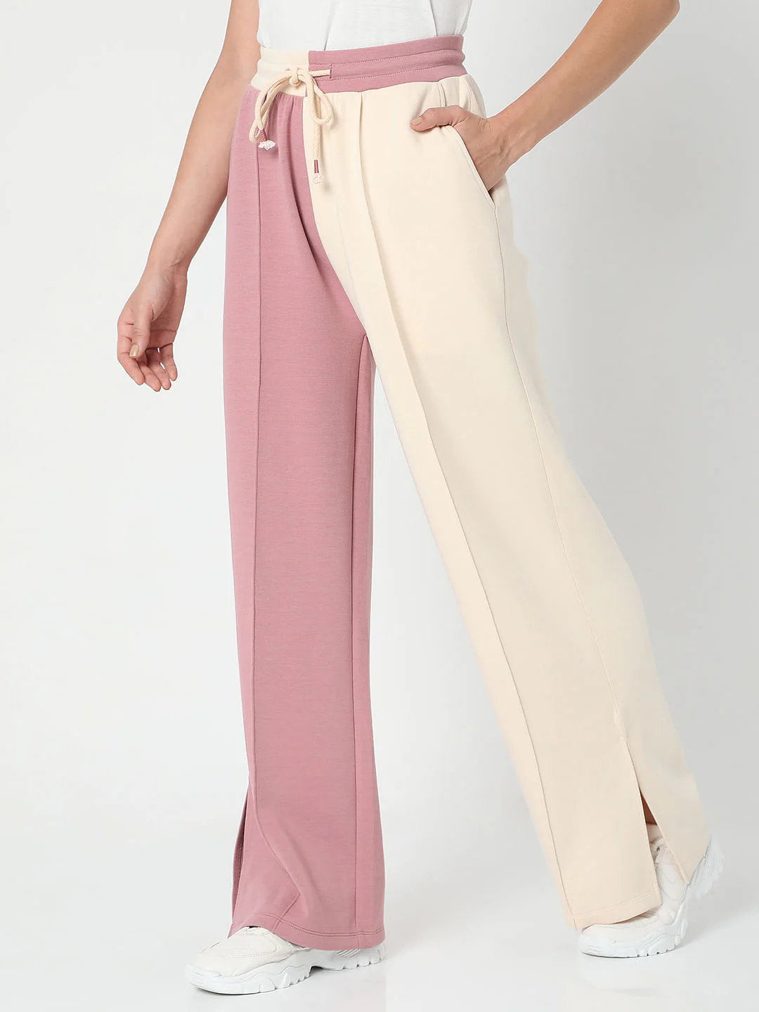 Beige Colourblocked Co-Ord Sweatpants - Image 3