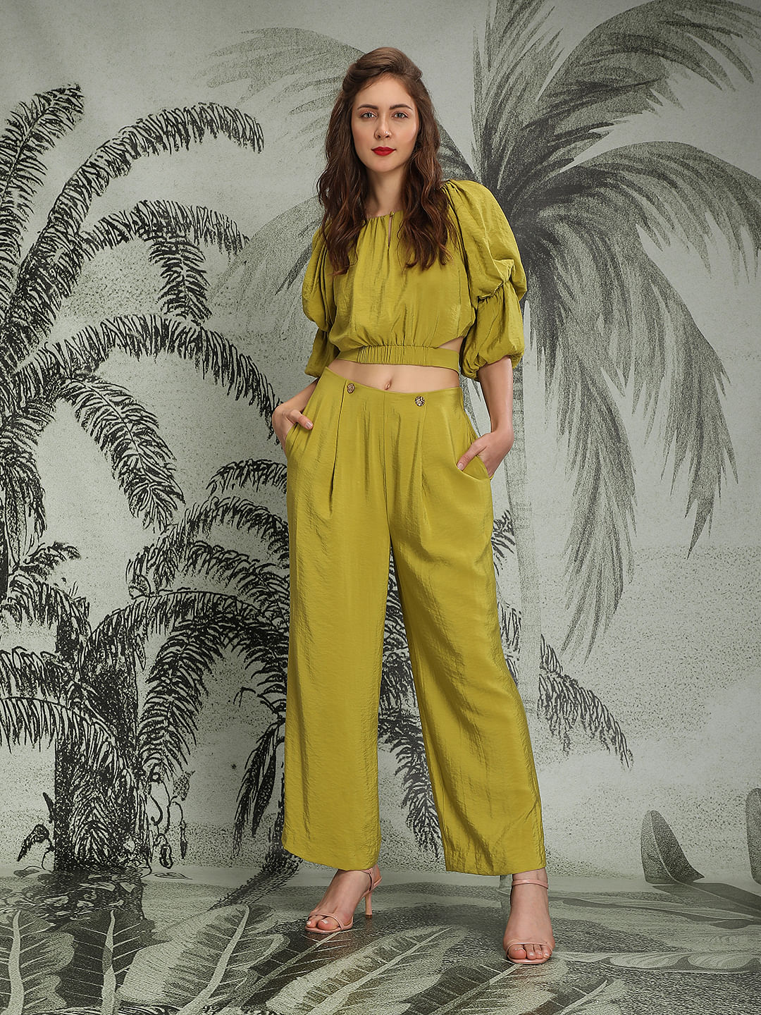 Marquee Lime Green Wide Leg Co-Ord Set Pants - Image 6