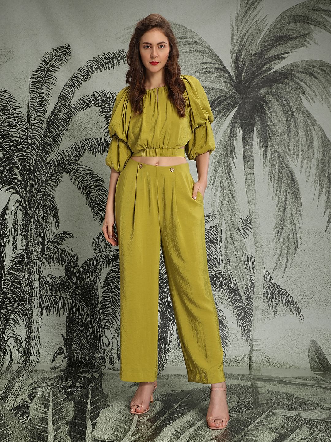 Marquee Lime Green Wide Leg Co-Ord Set Pants - Image 8