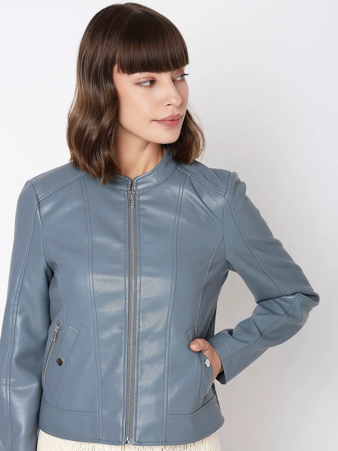 Grey Pu Short Jacket - Image 6