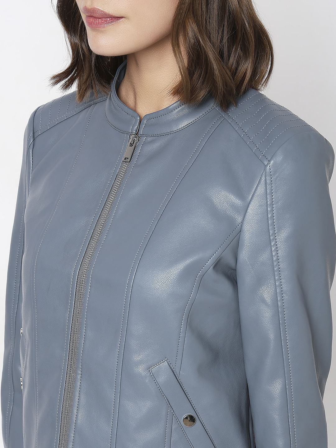 Grey Pu Short Jacket - Image 8