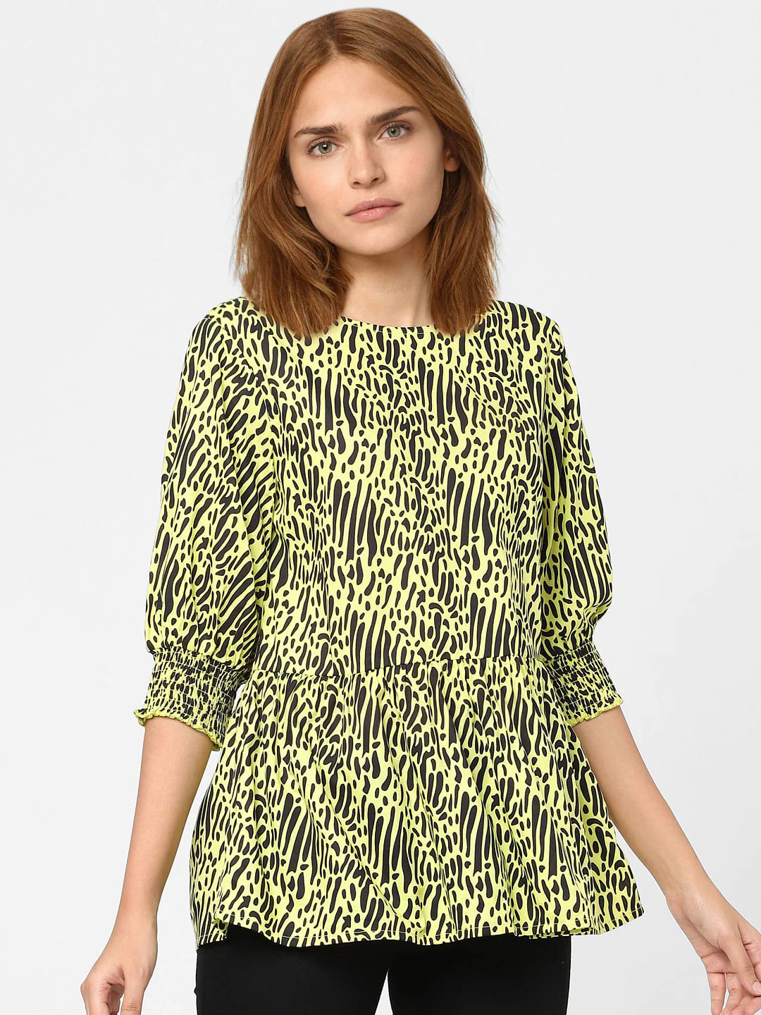 Lime Green Abstract Print Top