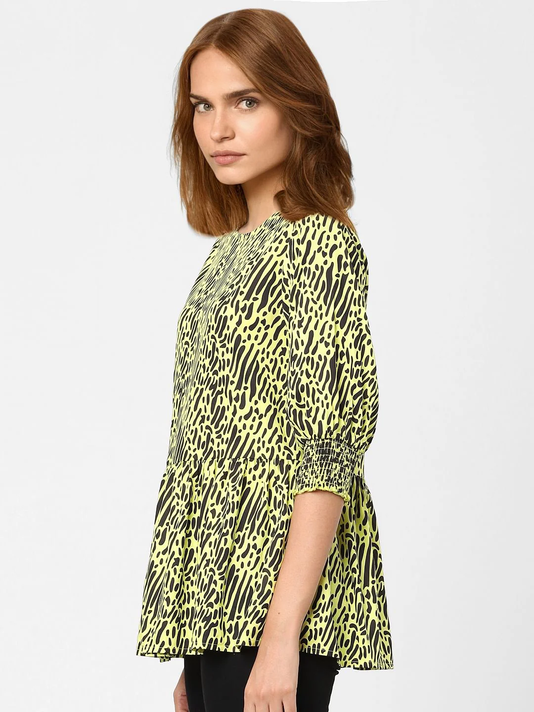 Lime Green Abstract Print Top - Image 2