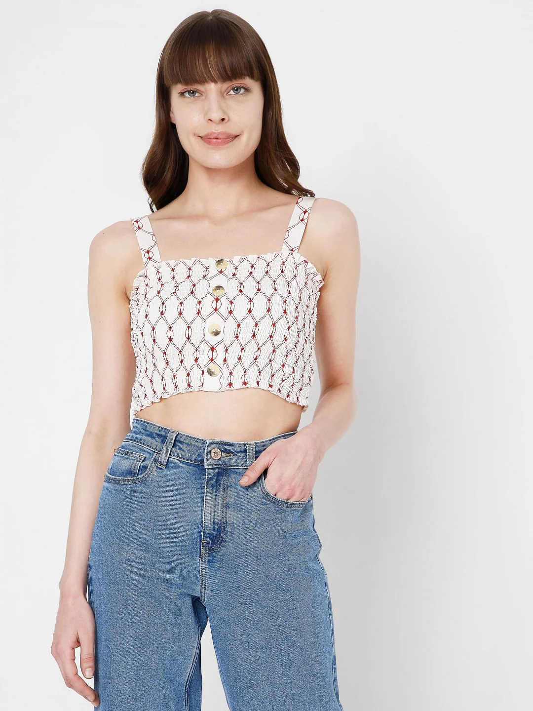 White Printed Cropped Top - Image 2
