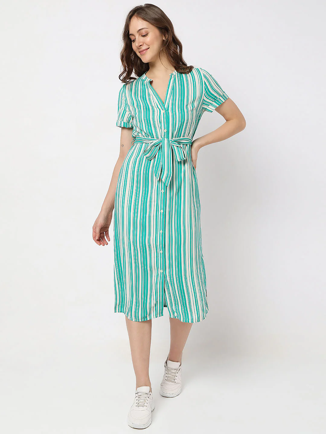 Green Striped Shirt Dress - Image 2
