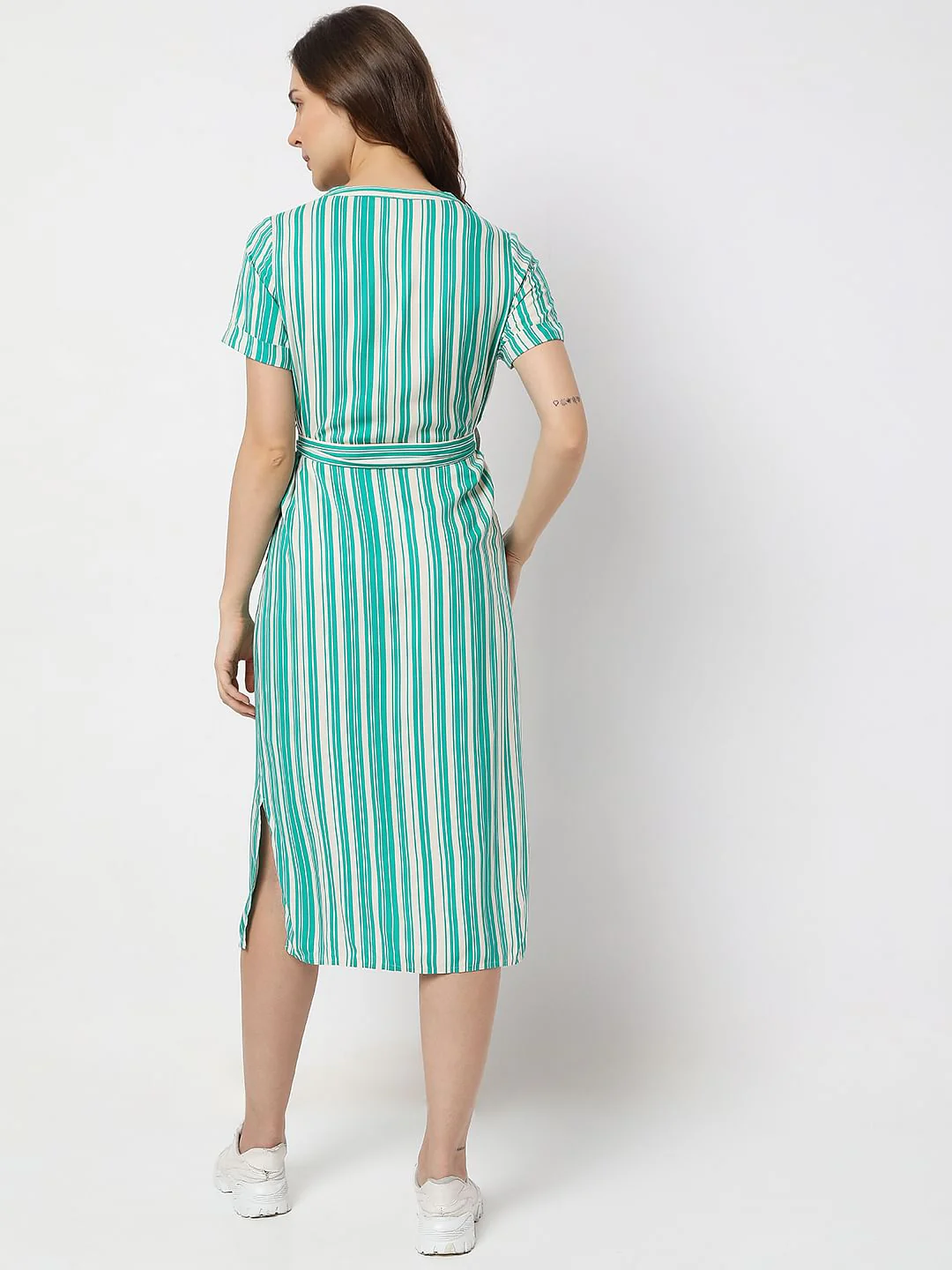 Green Striped Shirt Dress - Image 4