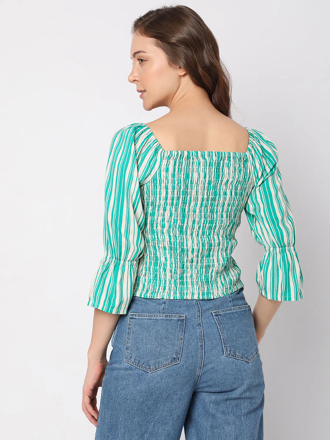 Green Striped Smocked Top - Image 4