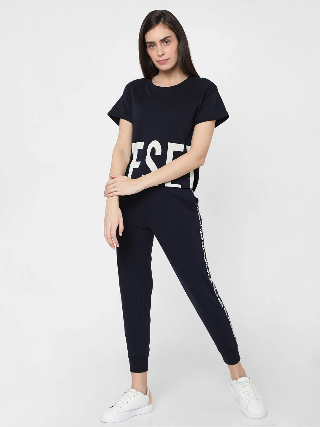 Navy Blue Text Print Lounge T-Shirt - Image 3
