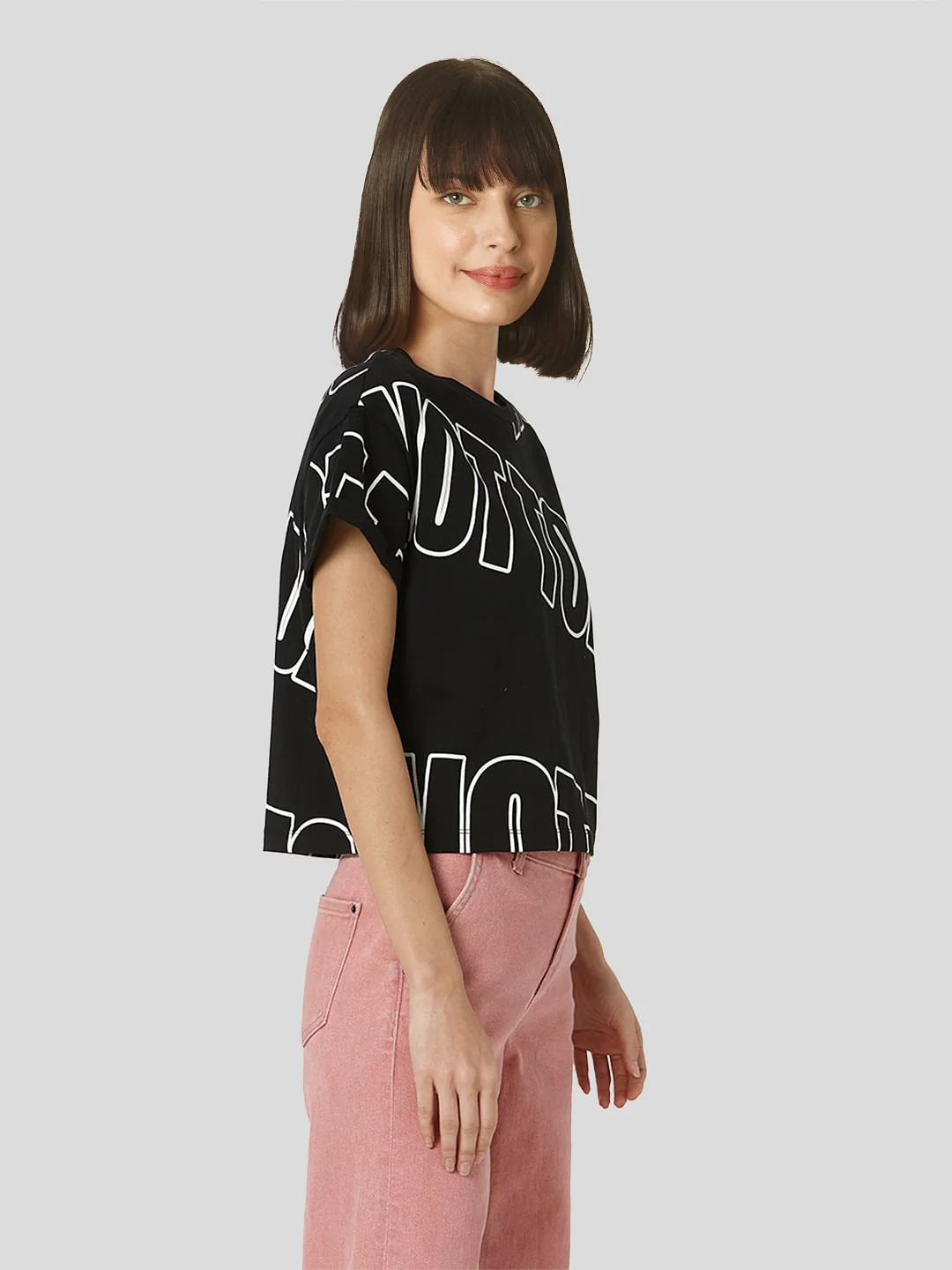 Black Cropped Lounge T-Shirt - Image 2