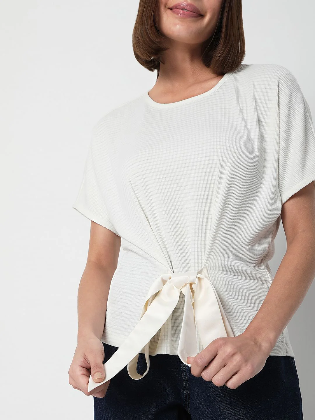 White Textured T-Shirt - Image 6