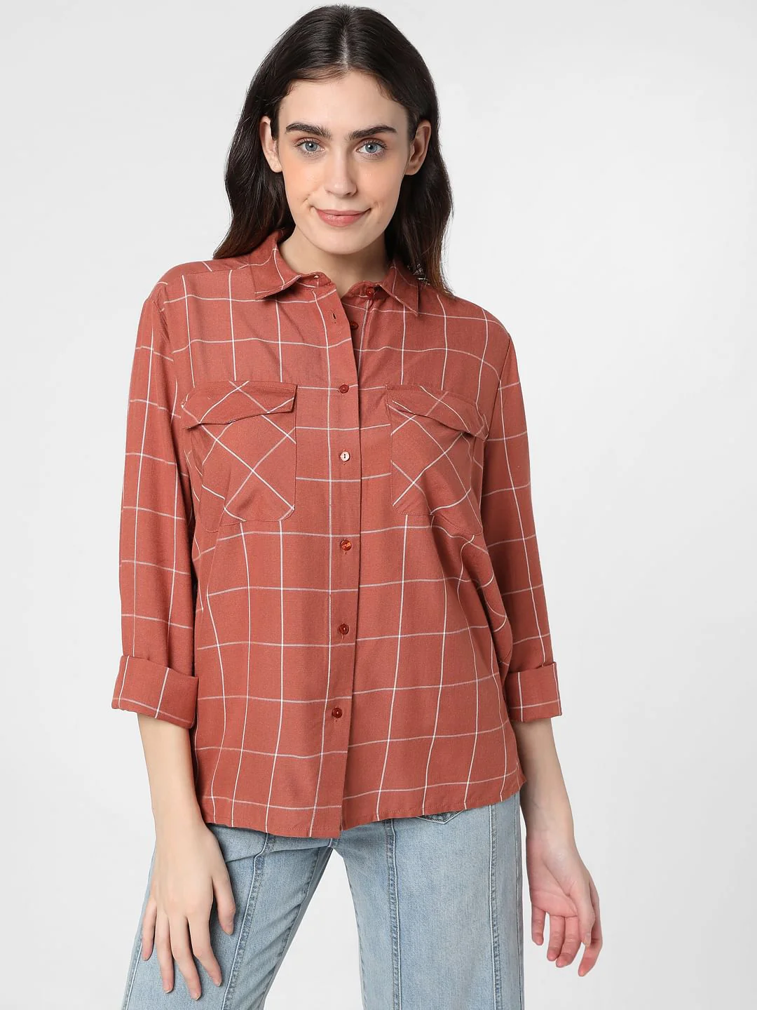 Brown Windowpane Check Shirt - Image 2