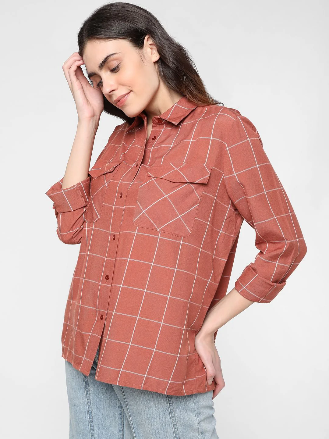 Brown Windowpane Check Shirt - Image 3