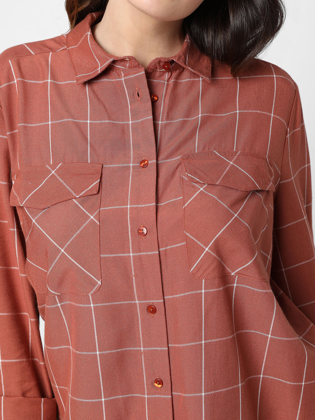 Brown Windowpane Check Shirt - Image 6