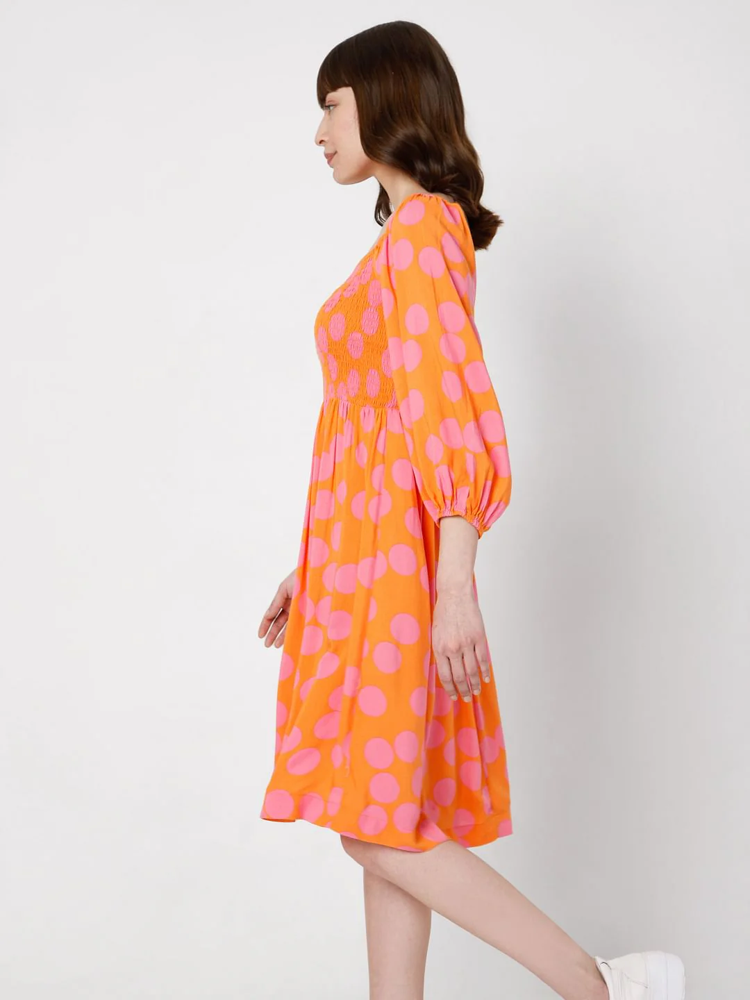 Orange Polka Dot Fit & Flare Dress - Image 3