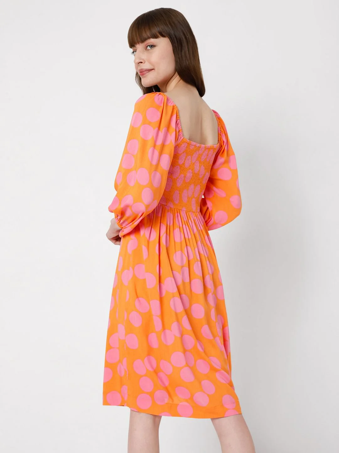 Orange Polka Dot Fit & Flare Dress - Image 4