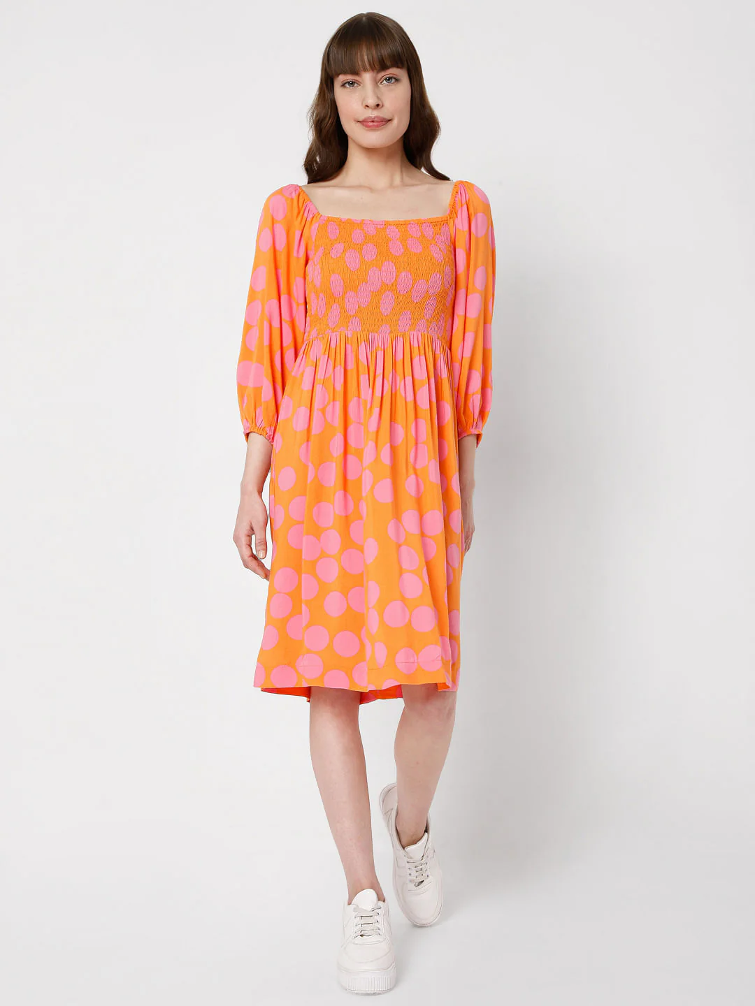 Orange Polka Dot Fit & Flare Dress - Image 5
