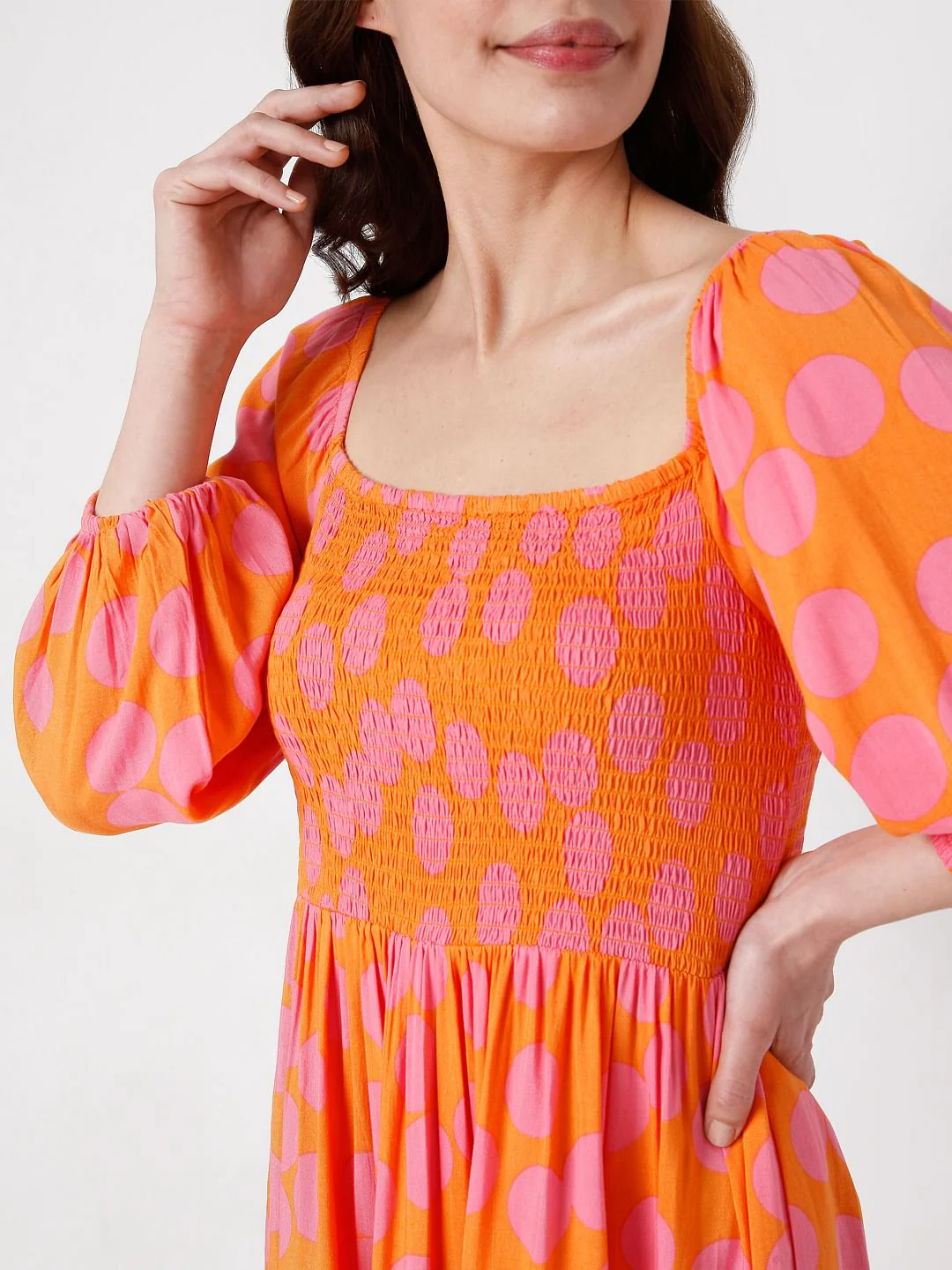 Orange Polka Dot Fit & Flare Dress - Image 6