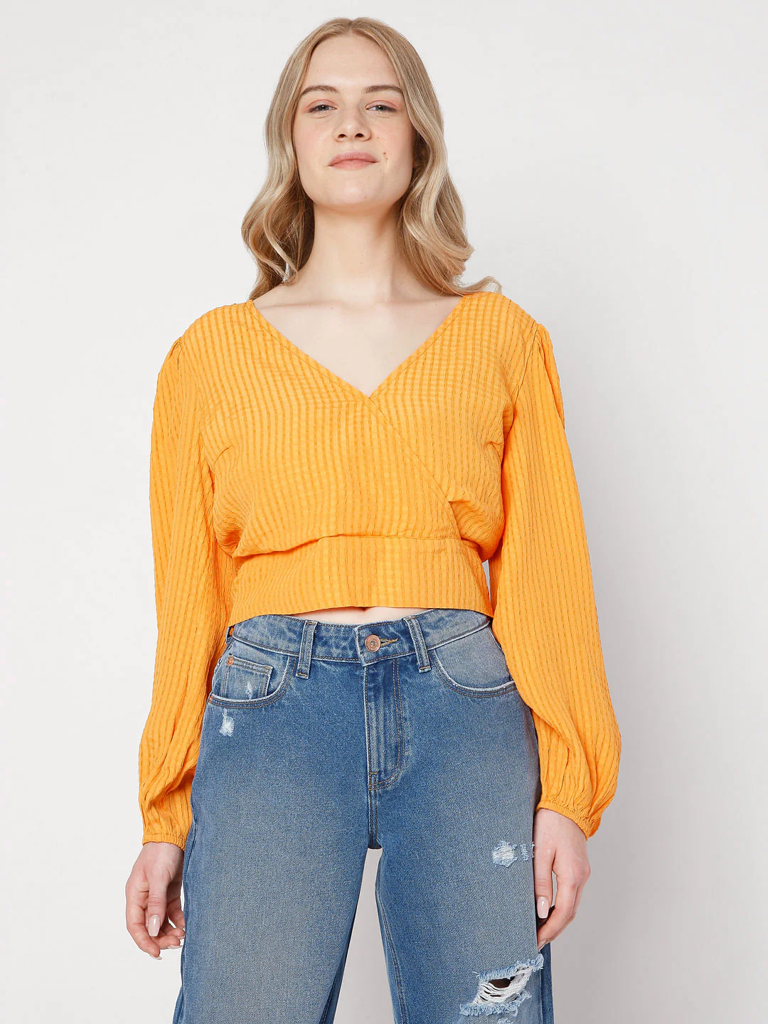 Orange Textured Wrap Top - Image 2