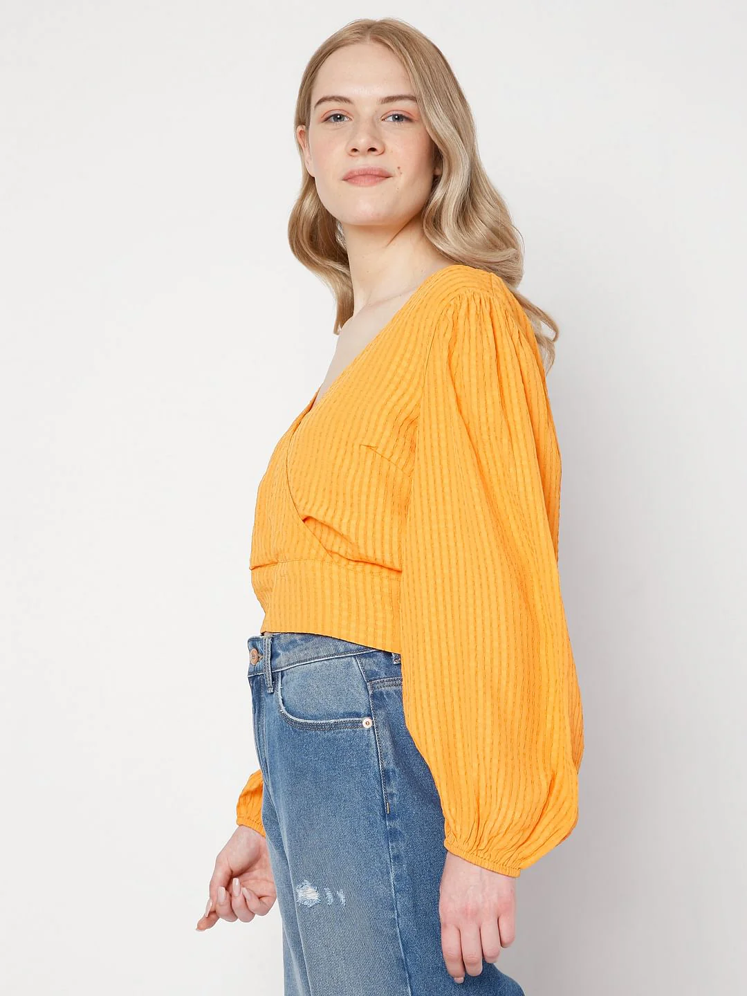 Orange Textured Wrap Top - Image 3