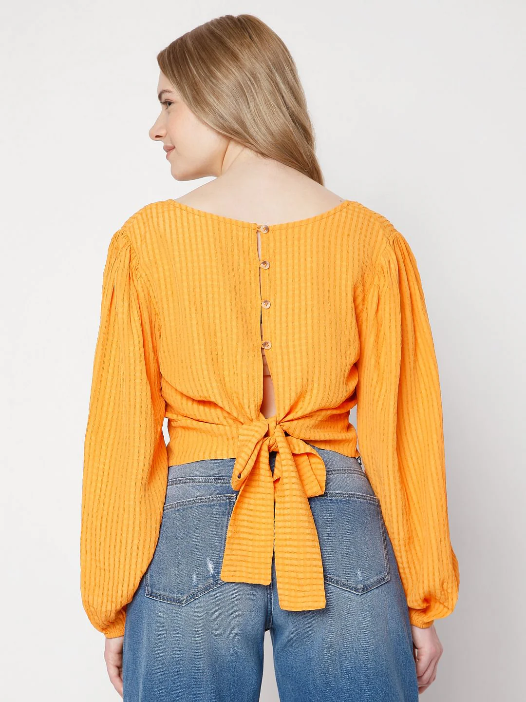 Orange Textured Wrap Top - Image 4
