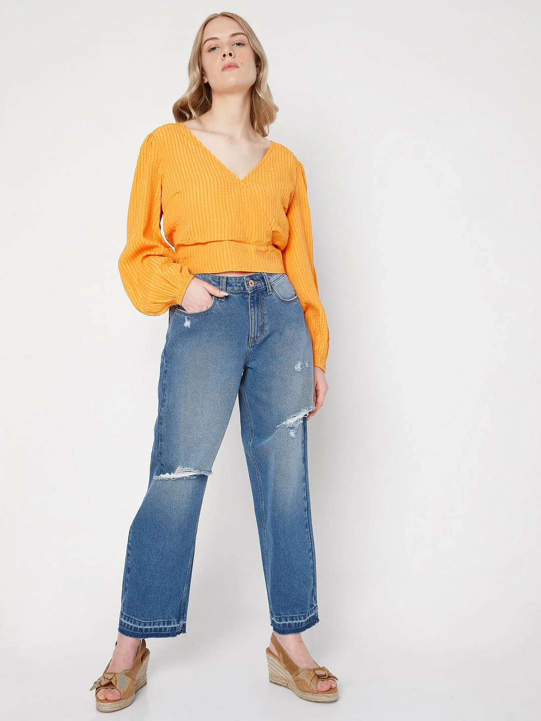 Orange Textured Wrap Top - Image 5