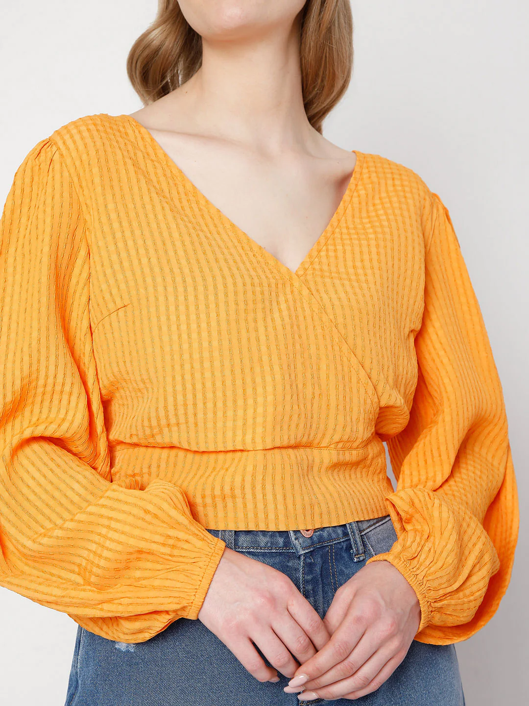 Orange Textured Wrap Top - Image 8
