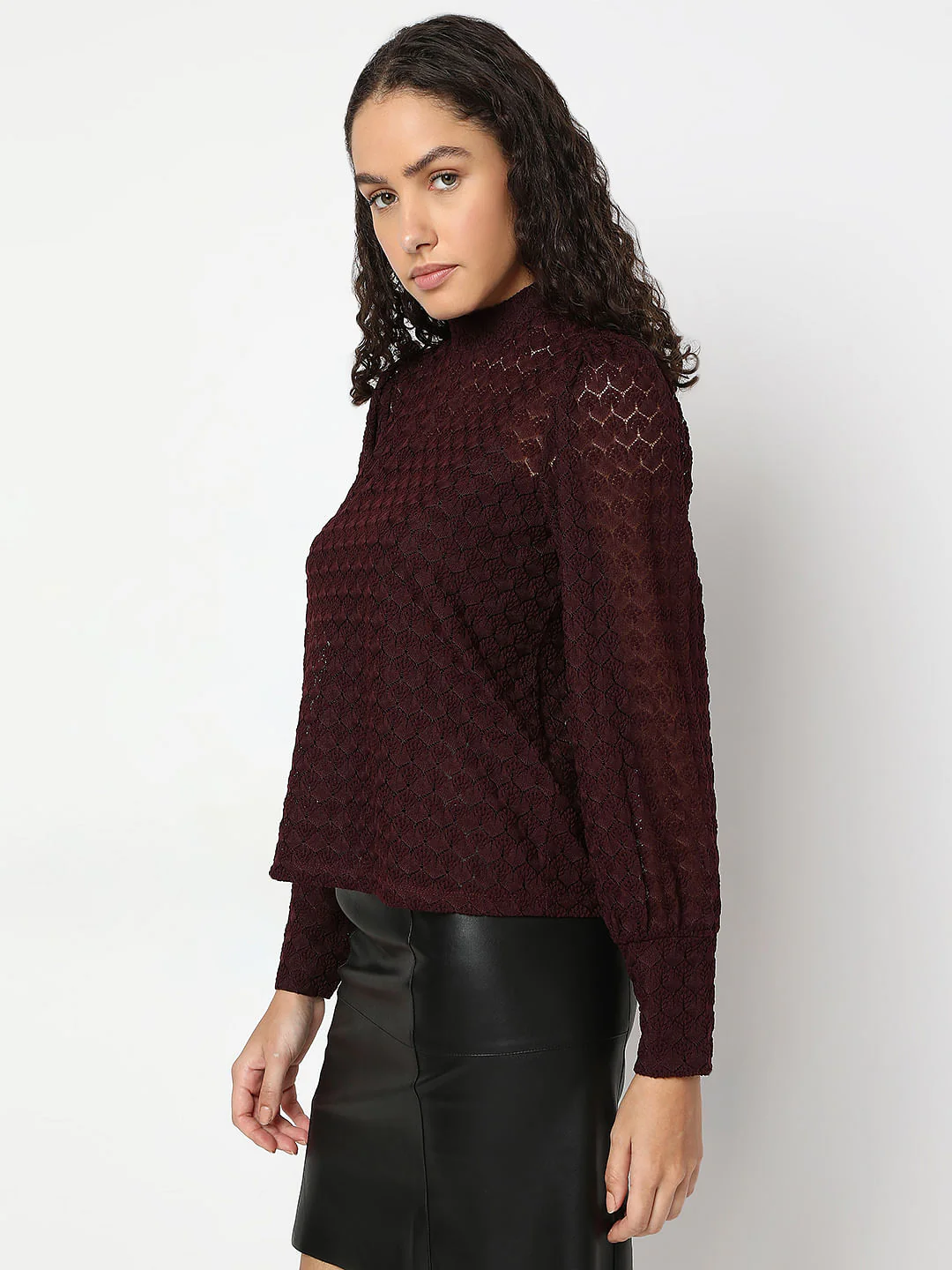 Maroon Lace High Neck Top - Image 3