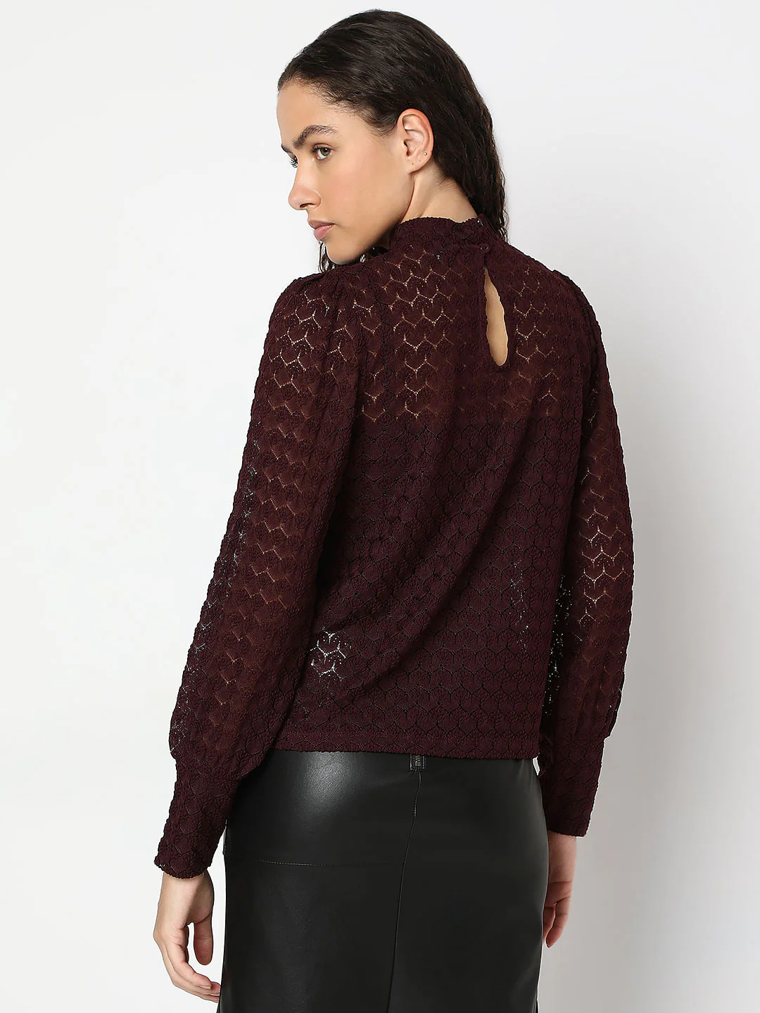 Maroon Lace High Neck Top - Image 4