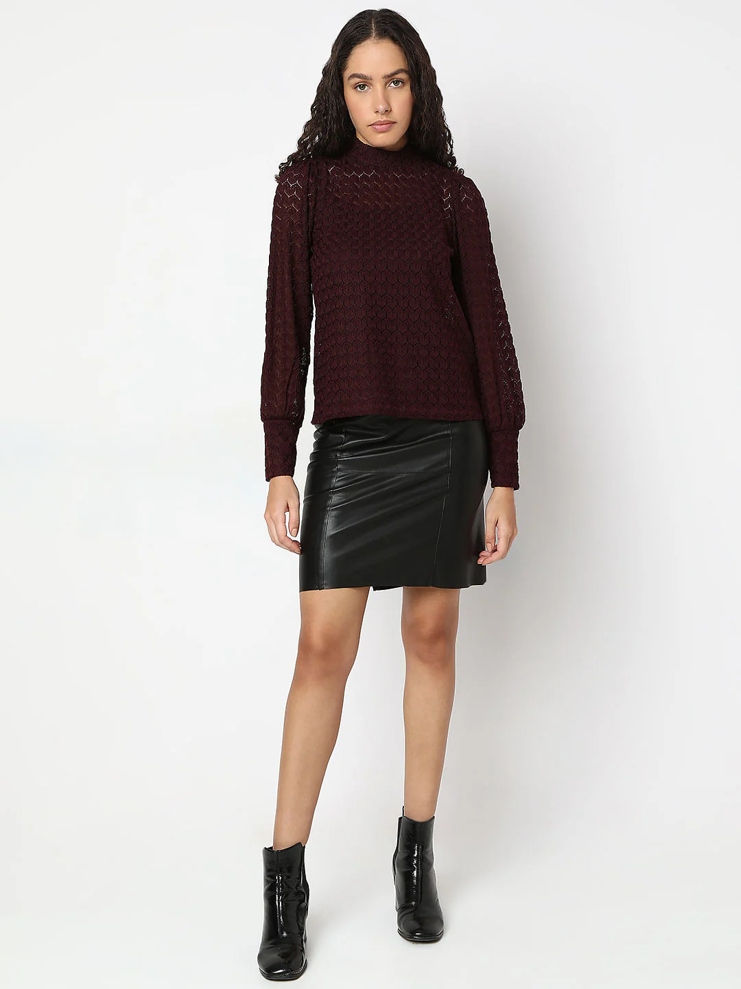 Maroon Lace High Neck Top - Image 5