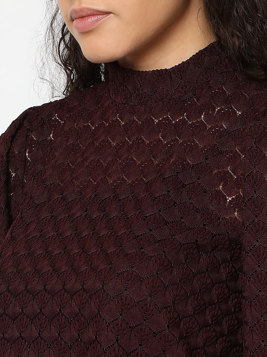 Maroon Lace High Neck Top - Image 8