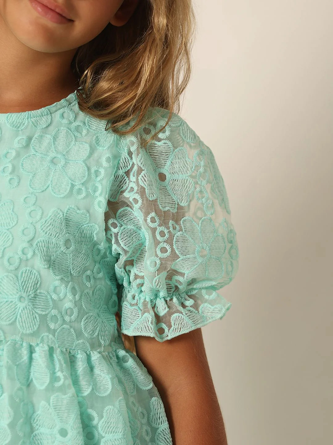 Girls Blue Embroidered Fit & Flare Dress - Image 4